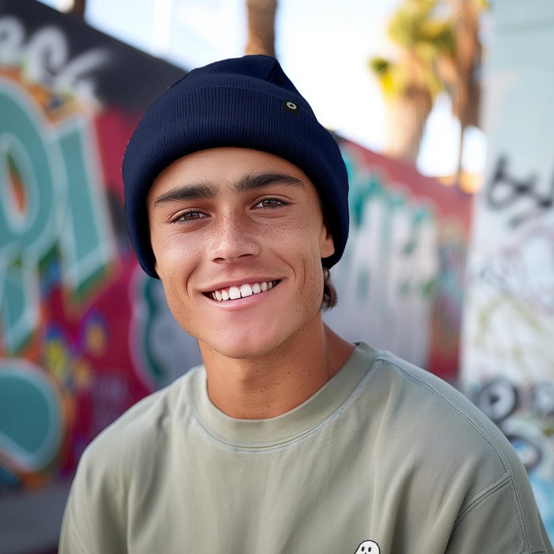 DALIX 12" Unisex Knit Beanie in Navy Blue - Image 4